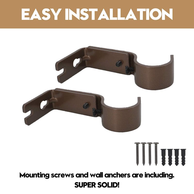 AddGrace Adjustable Curtain Rod Bracket Fits up to 1 inch Curtain Rod Sturdy Premium Brackets for Wall Set of 6 Brown - Image 4
